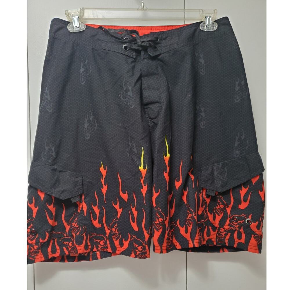 SB Drawstring Flames Board Shorts Size 34